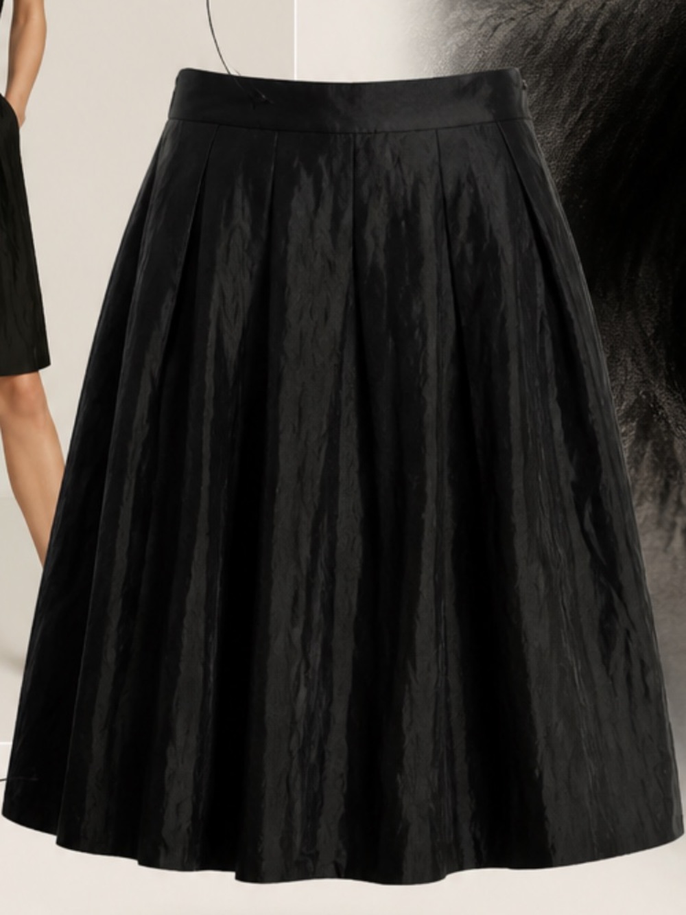 New Black pleated Silky A-Line skirt with darts and side zip, NWOT size 6
